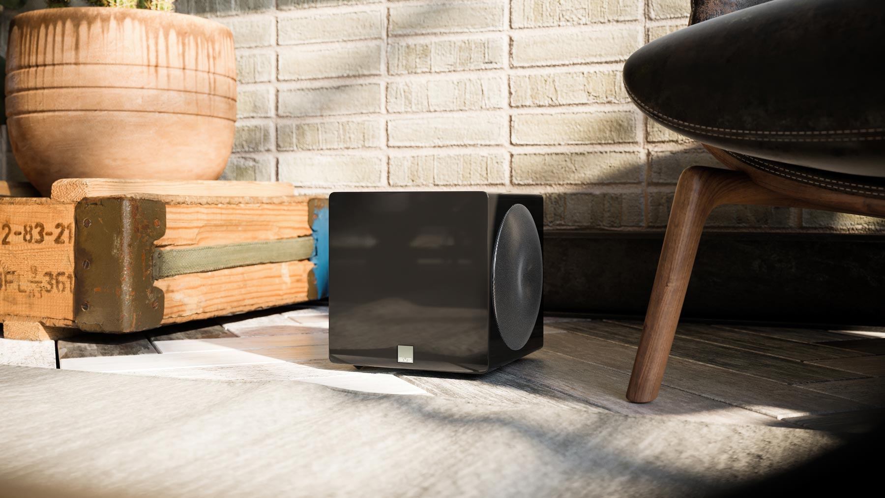 SVS 3000 Micro Subwoofer by chair