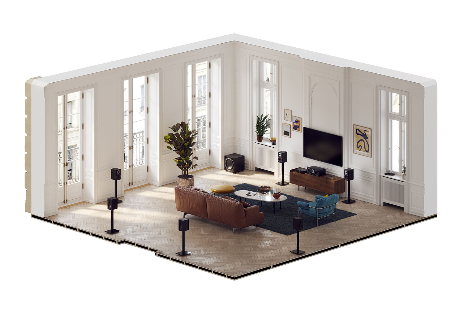 Isometric view of large floor plan