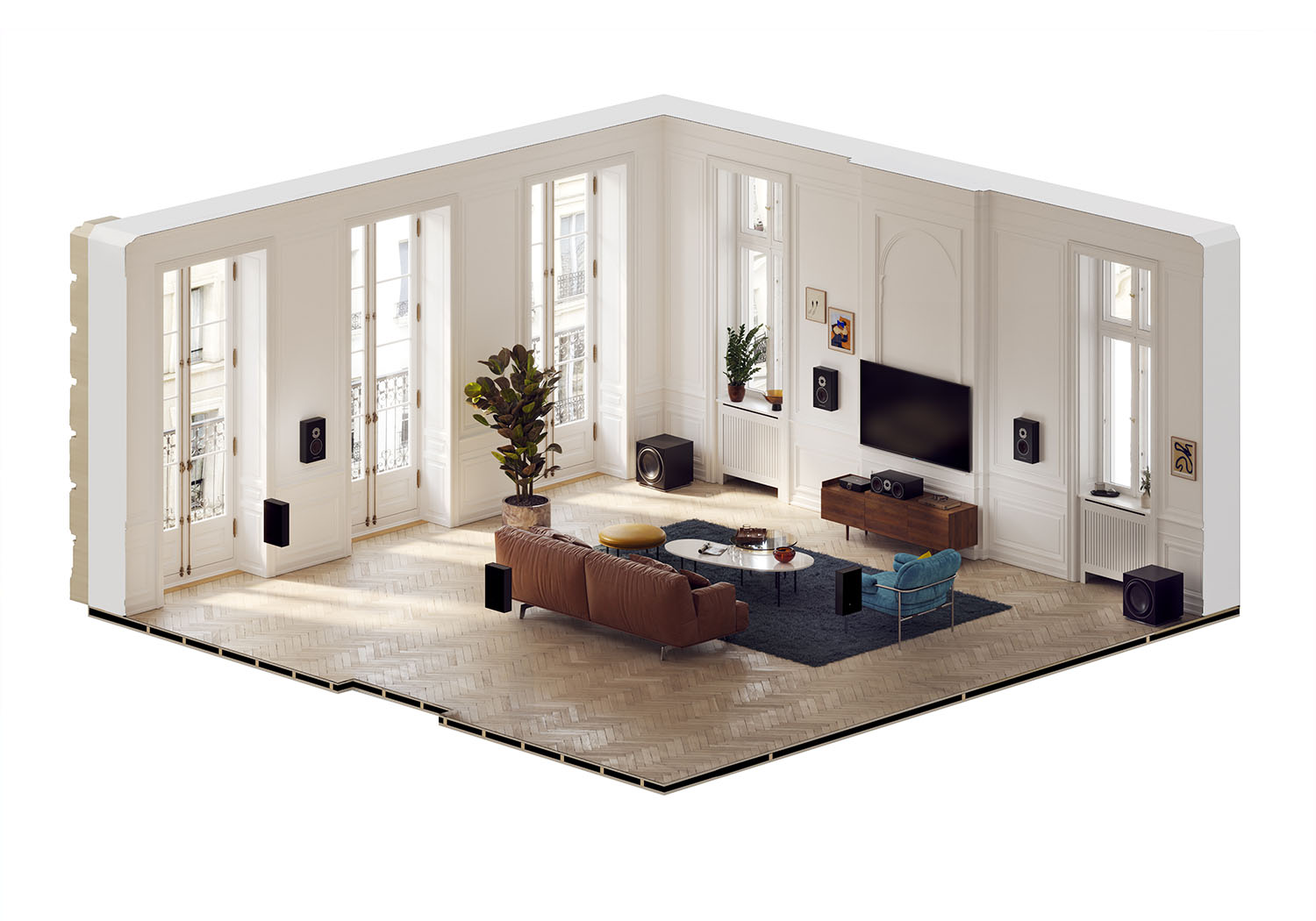 Isometric view of large floor plan