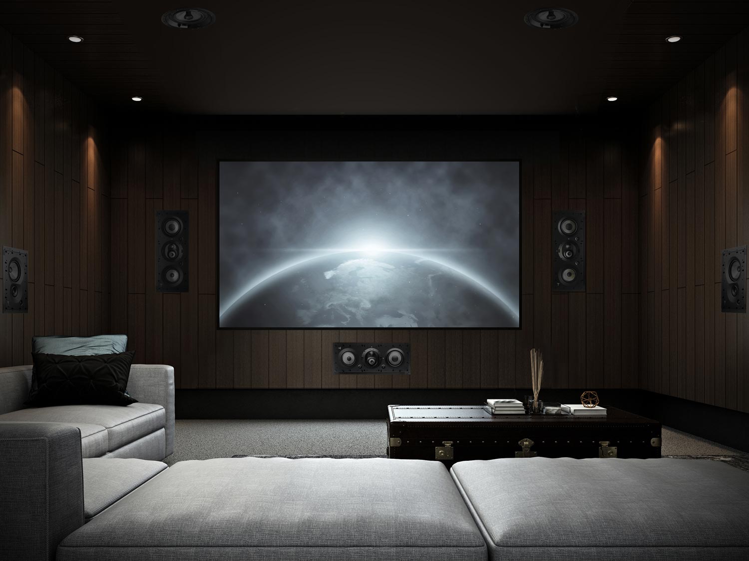 Modern home cinema with Focal in wall speakers